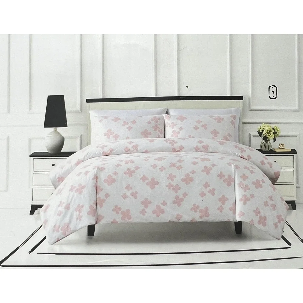Kate Spade Comforter Set Adult Twin Pink NWT Floral Linen Blend Dots 1790228